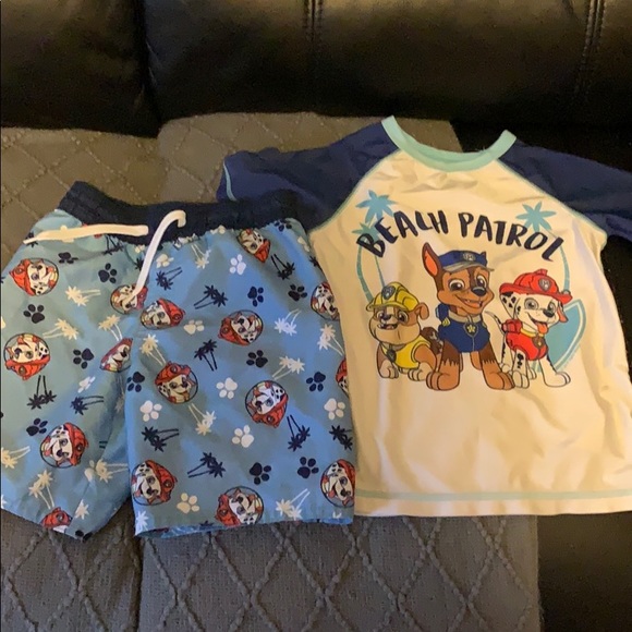 paw patrol swim trunks and rash guard